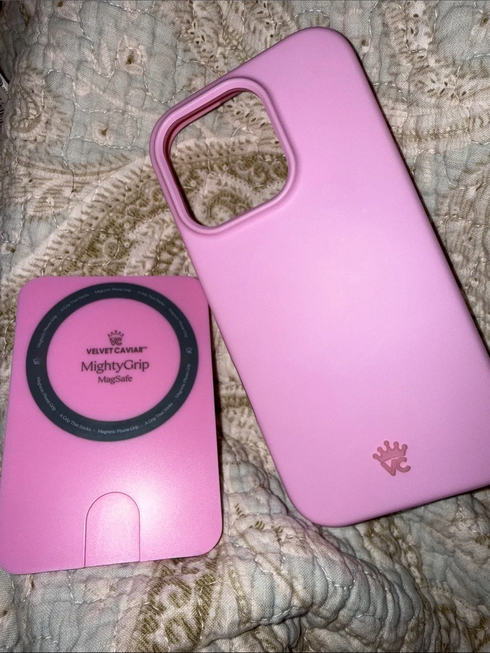 Pink sugar IPhone 16 Pro Velvet Caviar case. MagSafe mighty grip.
